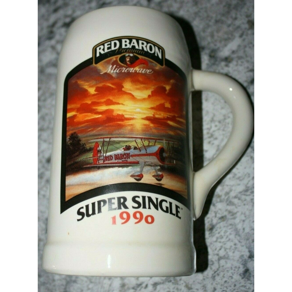 Red Baron Pizza Beer Stein Heavy Ceramic Mug Aviator 1990 Air Plane Super Single